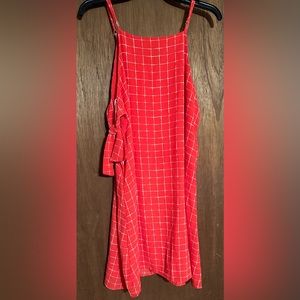 Square pattern red spaghetti strap dress